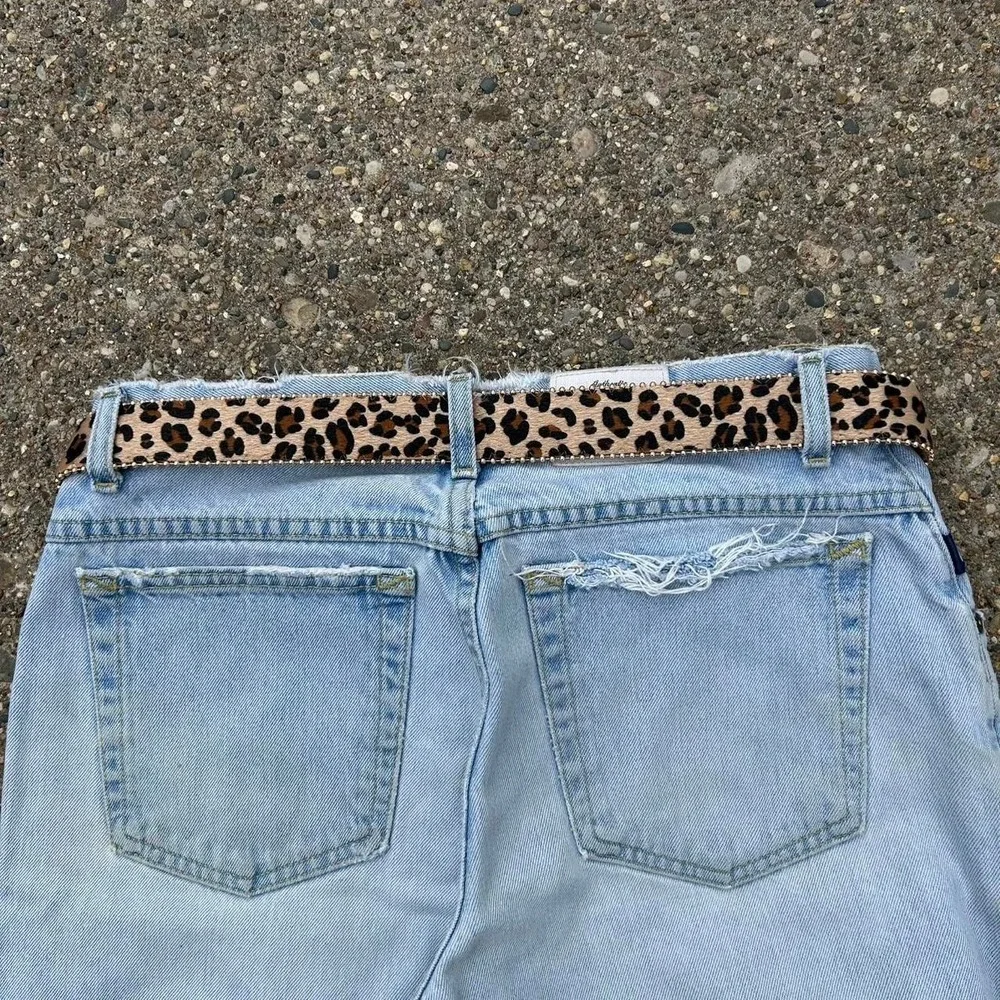 Vintage style cheetah leopard print fur belt western tan and brown bedazzled
